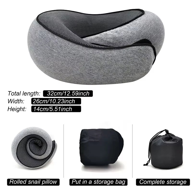 Memory Foam Travel Neck Pillow U-Shaped Pillow Snail Style Travel Neck Support Portable Adjustable Soft Noon Break Sleep Pillows